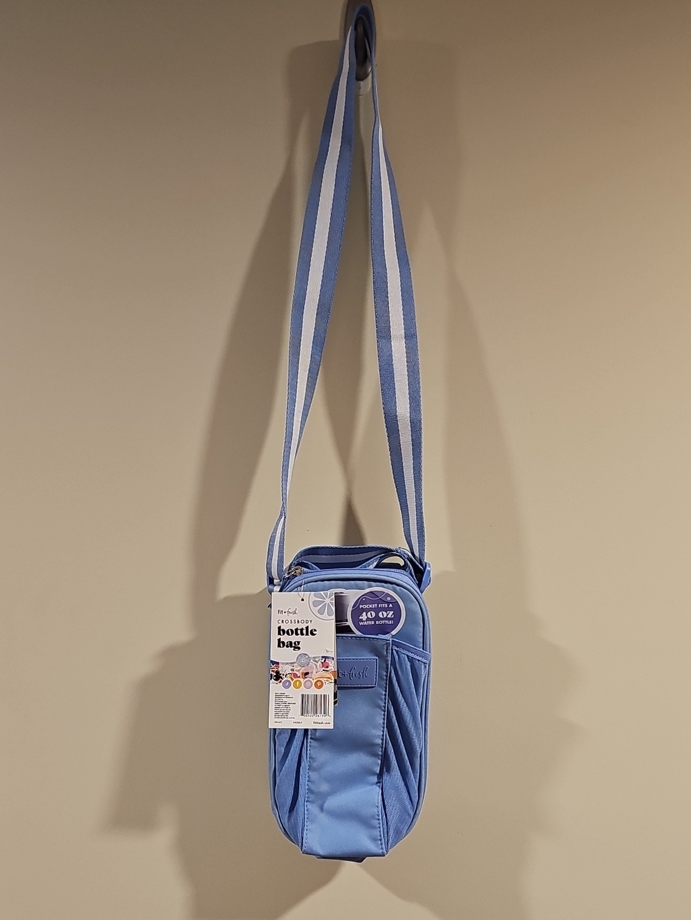 Unbranded Blue Insulated Baby Bottle Bag with Striped Crossbody Strap